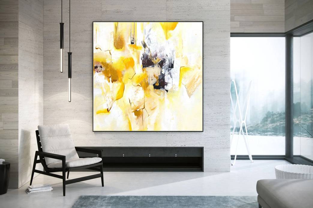 Yellow Handmade Contemporary Abstract Canvas Artwork 4RZT7